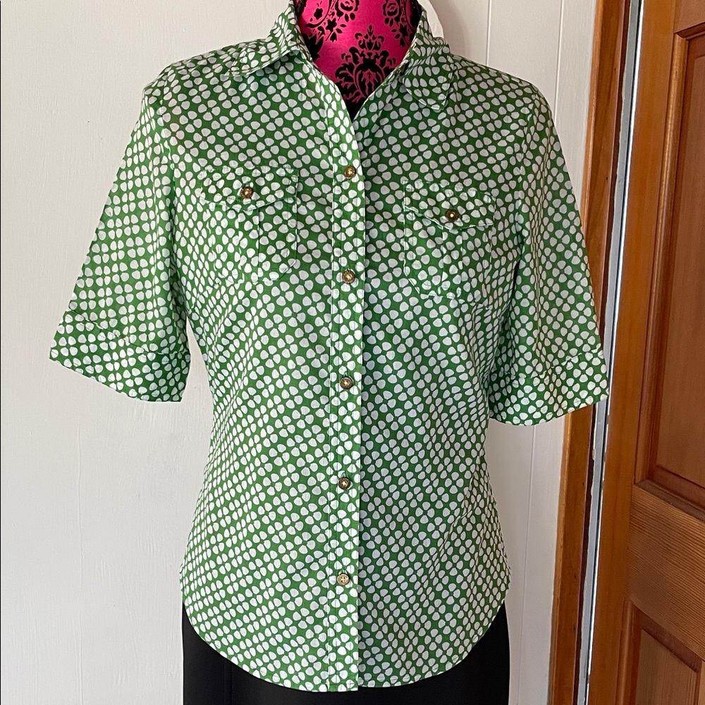 Banana Republic Green and White Patterned Button-Down Shirt